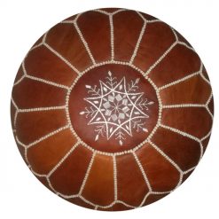 round Moroccan Leather Pouf brown