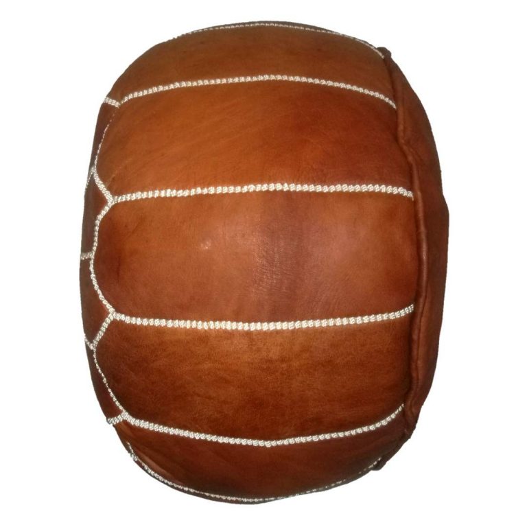 round Moroccan Leather Pouf brown