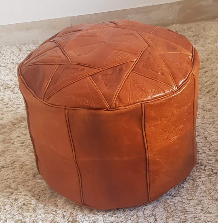 Cube Moroccan Leather Pouf, Brown - Image 3