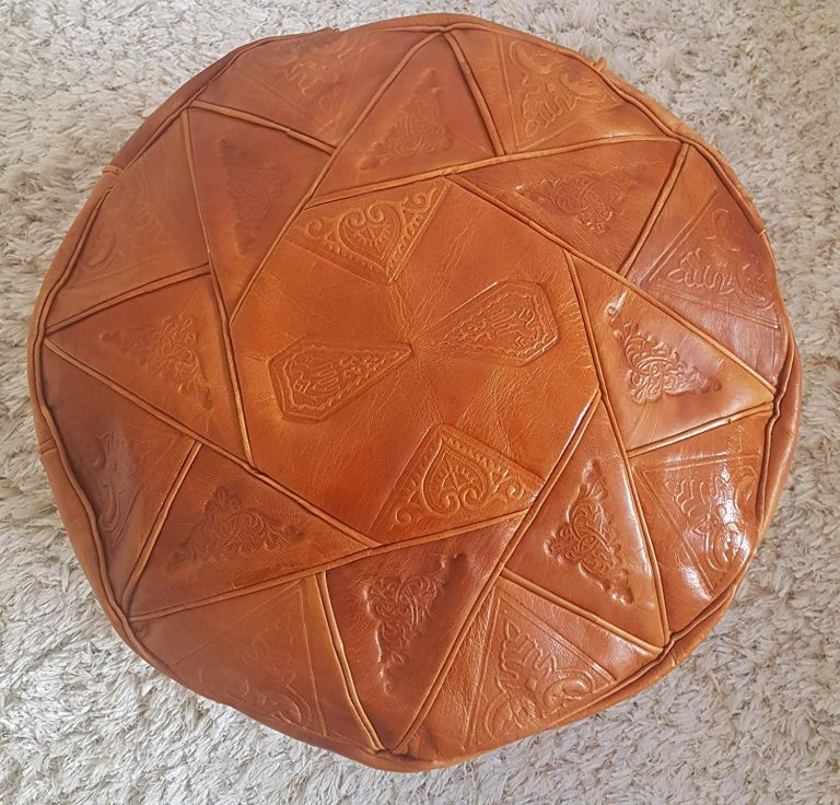 Cube Moroccan Leather Pouf, Brown - Image 4