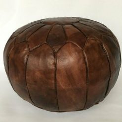 Moroccan Leather Pouf, Dark Brown