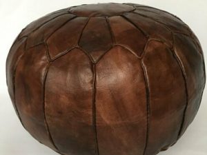 Moroccan Leather Pouf, Dark Brown