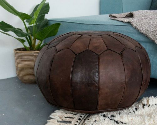 Dark brow leather pouf