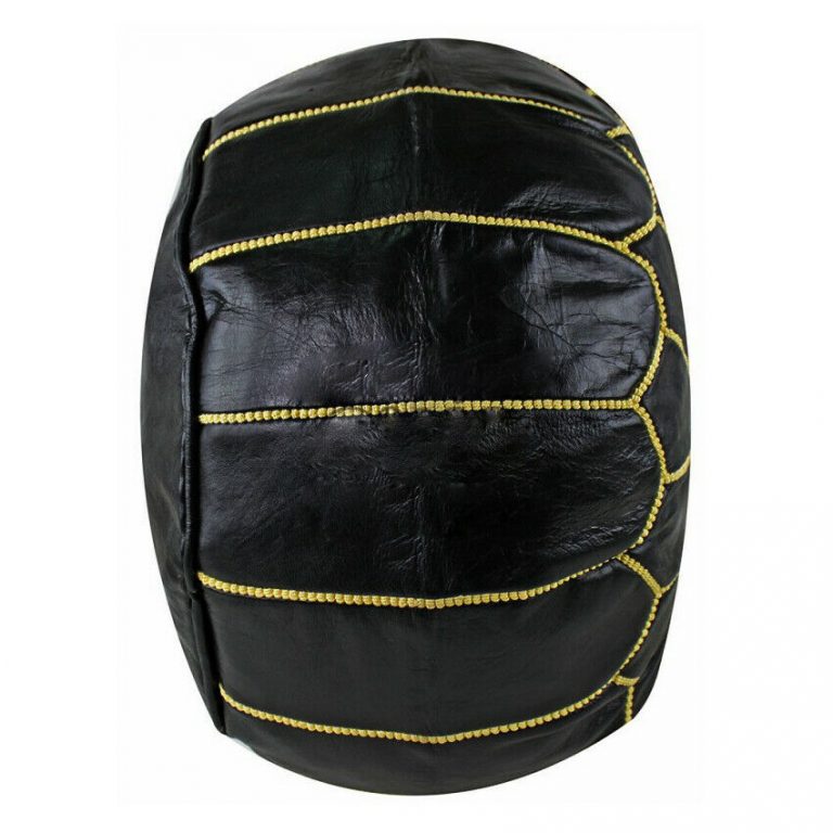 Moroccan Leather Pouf, Black - Image 3