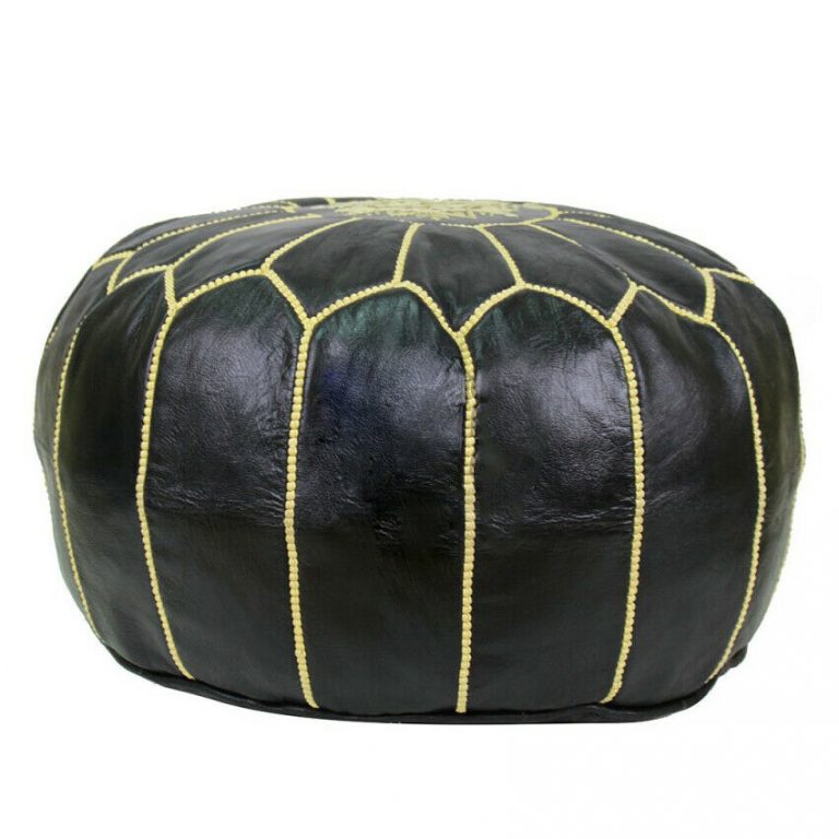 Moroccan Leather Pouf, Black - Image 4