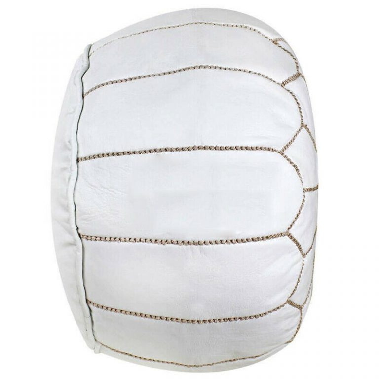 Moroccan Leather Pouf, White - Image 3