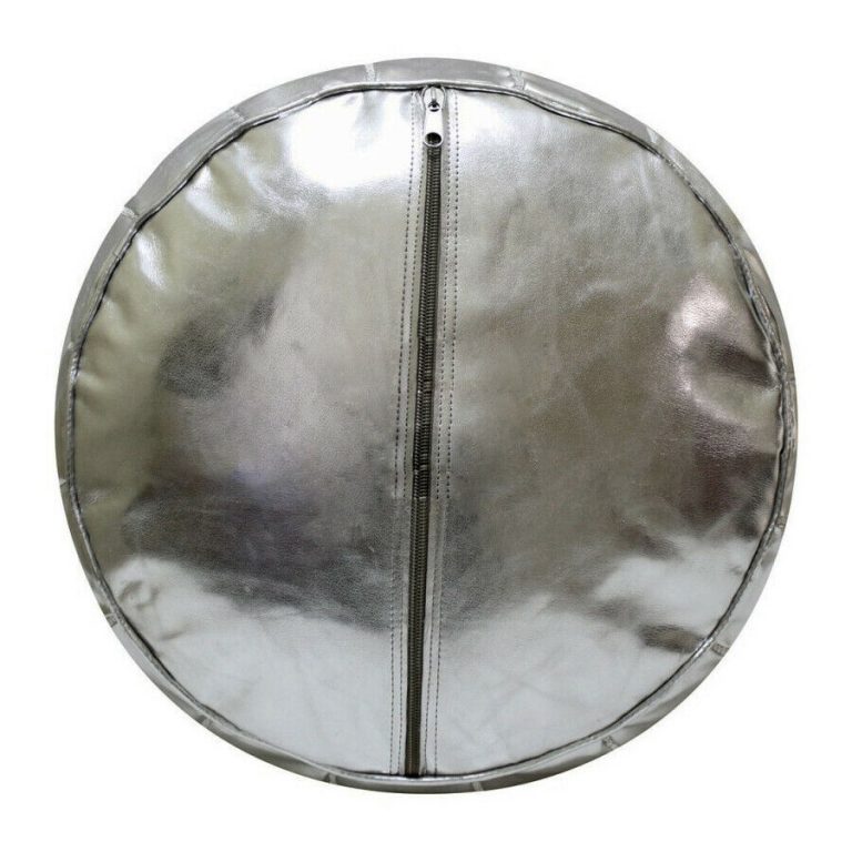 Moroccan Leather Pouf, Grey - Image 3