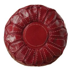 Moroccan Leather Pouf, Dark Red