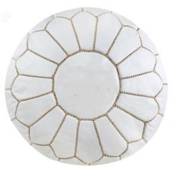 Moroccan Leather Pouf, White
