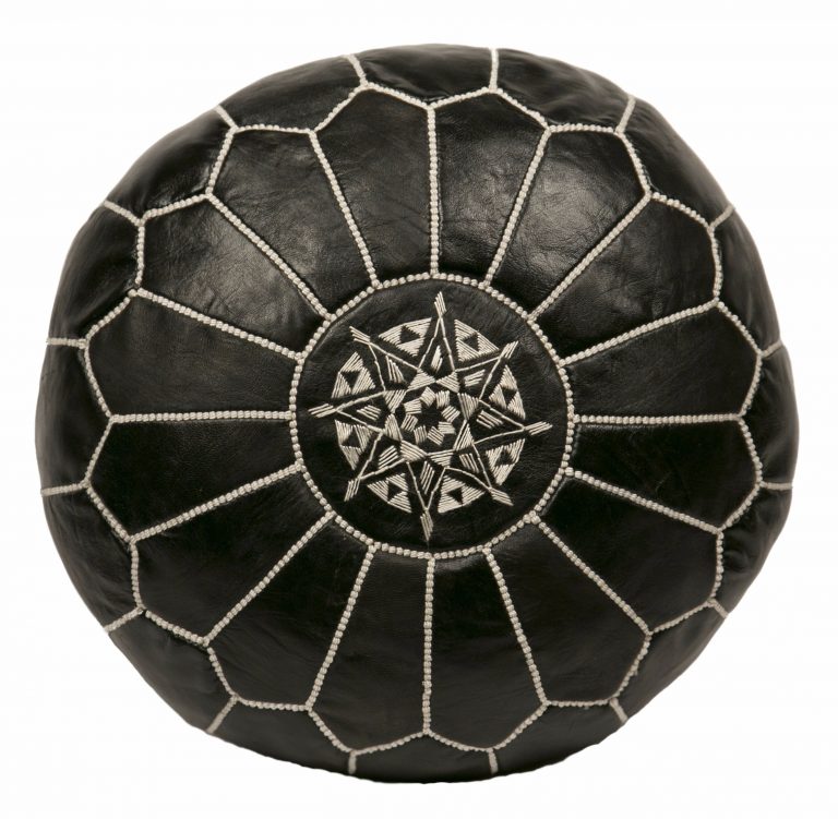 Moroccan Leather Pouf, black - Image 1