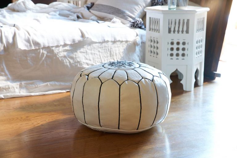Moroccan Leather Pouf, white - Image 2