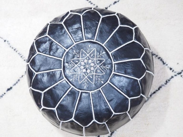 Moroccan Leather Pouf, black - Image 2