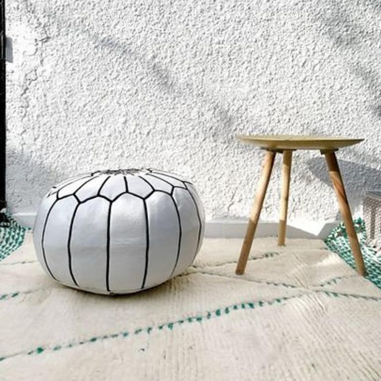 Moroccan Leather Pouf, white - Image 3