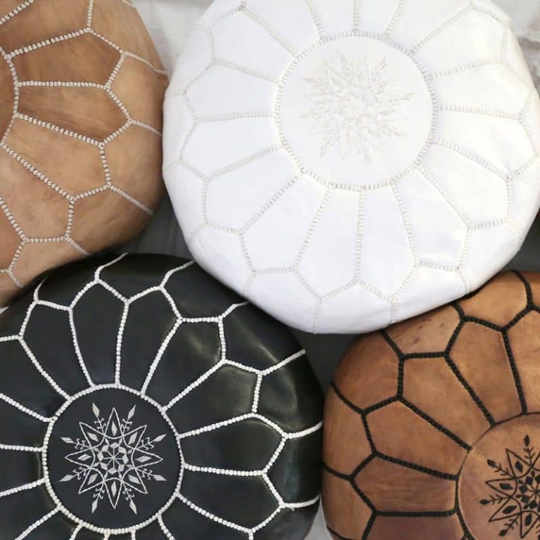 Moroccan Leather Pouf Ottomans - Image 20