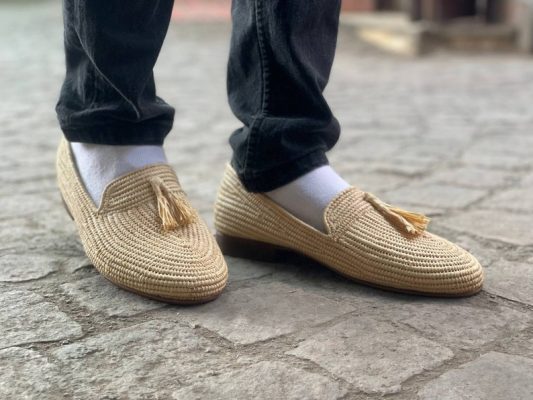 Natural Raffia loafers for men